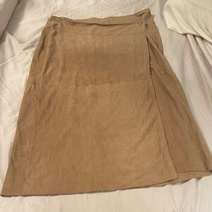 STRENESSE goat suede wrap skirt knee Tan A-Line nwot